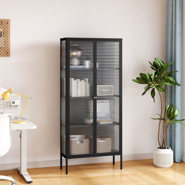 Vitrinenschrank Vinterhavn 180x80x35 cm Stahl Schwarz [en. casa]