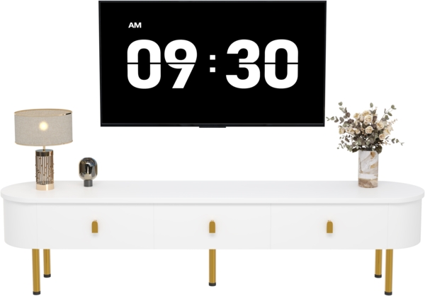 Lowboard, TV-Schrank mit Schubladen, Weiß und Gold,174×35×41 cm,modernes Design, viel Stauraum