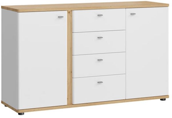 Sideboard Kommode Avila 144cm Eiche Artisan Front MDF weiß Hochglanz