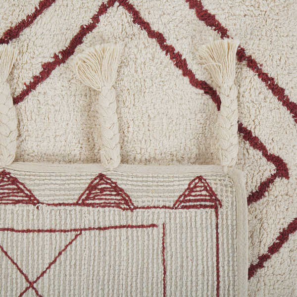 Teppich Baumwolle weiß rot 160 x 230 cm Kurzflor KENITRA Bild 4