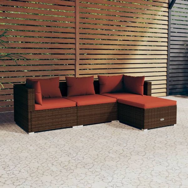 vidaXL 4-tlg. Garten-Lounge-Set mit Auflagen Poly Rattan Braun 3101643