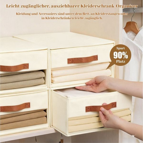 BlingBin Aufbewahrungskorb Kleiderschrank Organizer Aufbewahrungsschubladen 3er Pack, ausziehbar (3 Stück, 3 St, 40 cm x 32 cm x 17 cm), faltbar und stapelbar, mit Sichtfenster für Kleiderschrank, Wohnzimmer