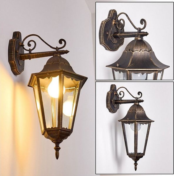 hofstein Außen-Wandleuchte »Viano« Außenwandlampe abwärts aus Metall/Glas in Braun/Gold, ohne Leuchtmittel, m. E27, Retro/Vintage Außenleuchte für Terrasse u. Hof, IP 44