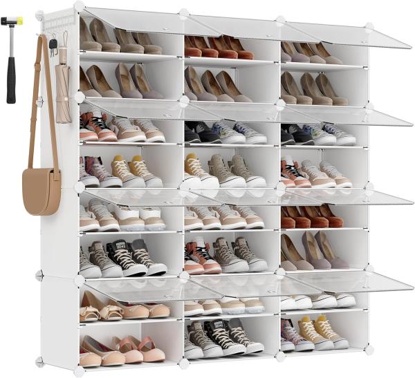 Songmics Schuhregal mit 12 Fächern, Schuhschrank, 30 x 40 x 30 cm pro Fach, schmal, mit Türen, Stahlrahmen, Kunststoff, für Flur, Schlafzimmer, Eingangsbereich, weiß