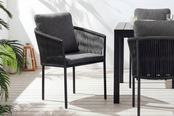 riess-ambiente Gartenstuhl ROPE anthrazit - Aluminium, Stoff, m. Kissen, In- & Outdoor, stapelbar (Einzelartikel, 1 St), Gartensessel mit Rope-Flechtung - ideal für Balkon oder Terrasse