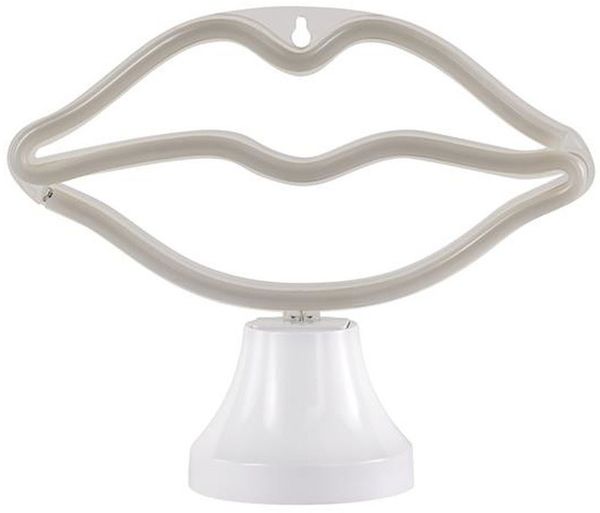 LED Tischleuchte, Silikon, Kussmund, pink, USB, L 45 cm