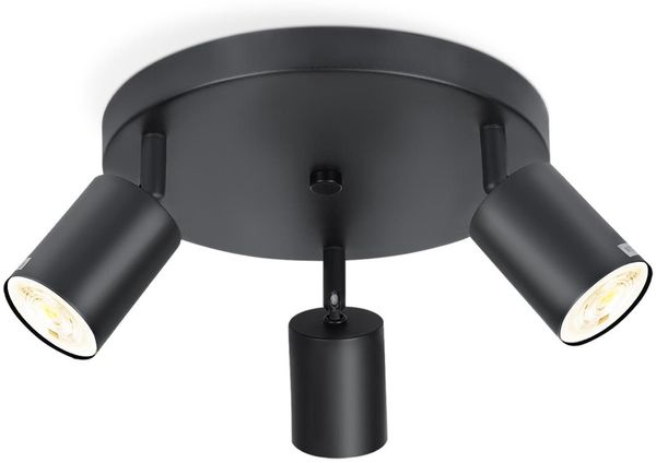 ZMH LED Deckenleuchte Schwarz Deckenstrahler - Deckenlampe 3 Flammig Rund Deckenspots GU10 Strahler Metall Küchenlampe Schwenkbar 350° Spotleuchte für Wohnzimmer Schlafzimmer Küche Flur - Ohne Birne