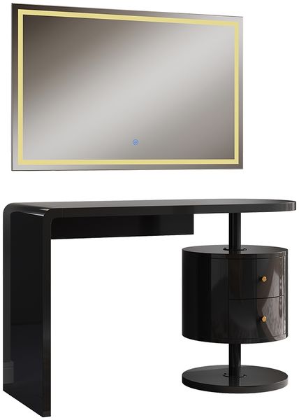 Schminktisch Lara Schwarz Hochglanz 120 cm mit LED-Spiegel Vicco