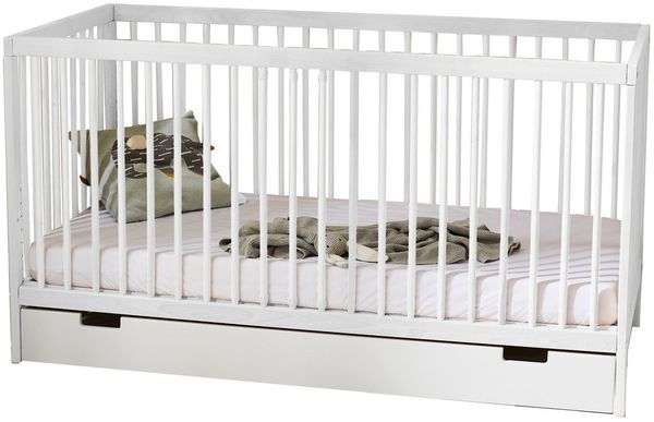 Kids Collective Kinderbett Babybett Gitterbett 60x120 und 70x140 cm höhenverstellbar, mit Schublade und Matratze weiß 70x140 cm von Geburt bis 6. Lebensjahr