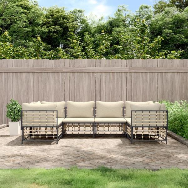 vidaXL 6-tlg. Garten-Lounge-Set mit Kissen Anthrazit Poly Rattan 3186796