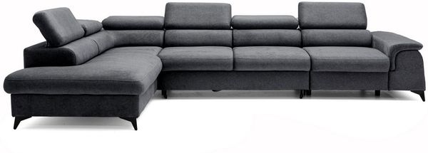Muffo Ecksofa Plaza Maxi, Modernes Große sofa L-form mit Schlaffunktion und Verstellbare Kopfstützen Metallfüße, elegante einfache Form