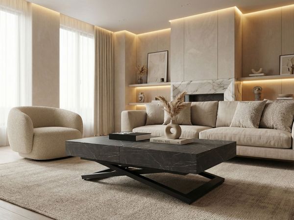 WFL GROUP Couchtisch Cavetta U höhenverstellbar ausziehbar mit schwarzen Metallbeinen (erhältlich in einer Größe – 120x80x27-76 cm, ausziehbar auf 200 cm), industrial Tisch in Holzoptik für Küche, Esszimmer oder Wohnzimmer