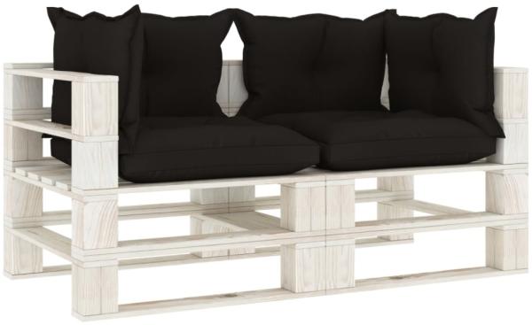 Garten-Palettensofa 2-Sitzer mit schwarzen Kissen Holz