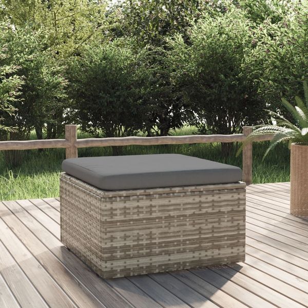 vidaXL Gartenhocker mit Kissen Grau 55x55x30 cm Poly Rattan 318668