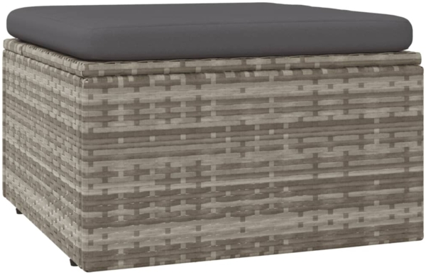 vidaXL Gartenhocker mit Kissen Grau 55x55x30 cm Poly Rattan 318668