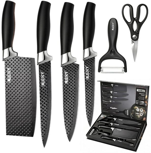 MDHAND Messer-Set 6-teiliges Kochmesser-Set, Edelstahl Küchenmesserset, Geschenkbox (6-tlg), mit ergonomischem Griff, Küchenschere & Sparschäler