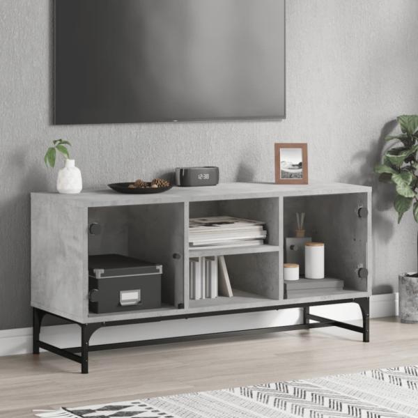 vidaXL TV-Schrank mit Glastüren Betongrau 102x37x50 cm 836535