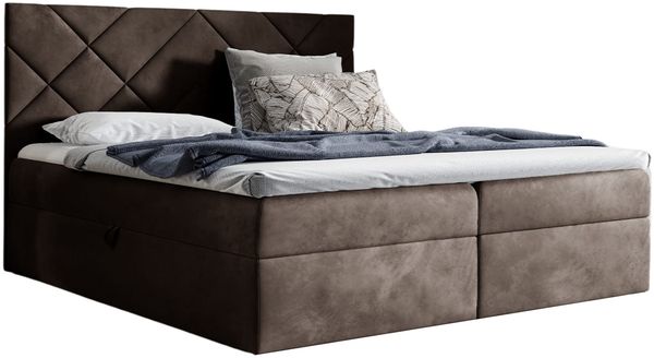 MEBLINI Boxspringbett BOTTEGA 120x200 cm mit Bettkasten – H3/Braun Samt Polsterbett - Gepolstert Doppelbett mit Matratze und Topper - Polsterbett mit Stauraum - Bett mit Kopfteil – Stauraumbett Bild 2