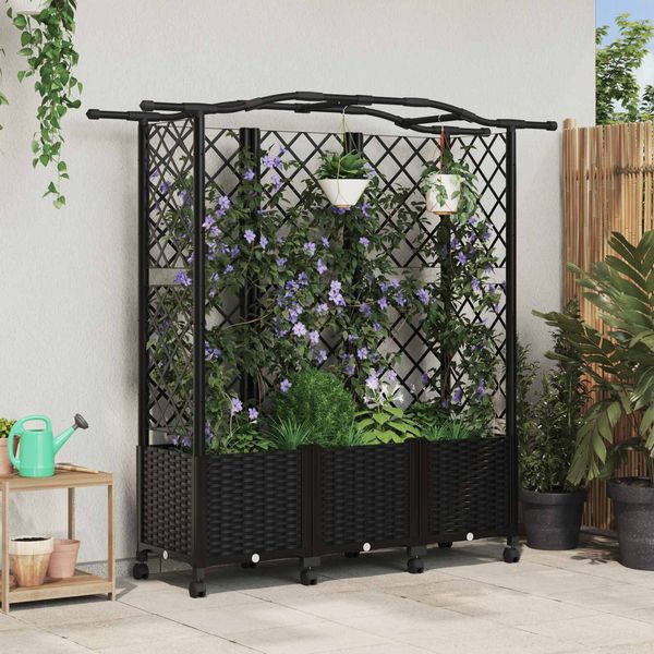 vidaXL Hochbeet mit Rankgitter und Dach Schwarz 163 x 40 x 144 cm PP 3423109