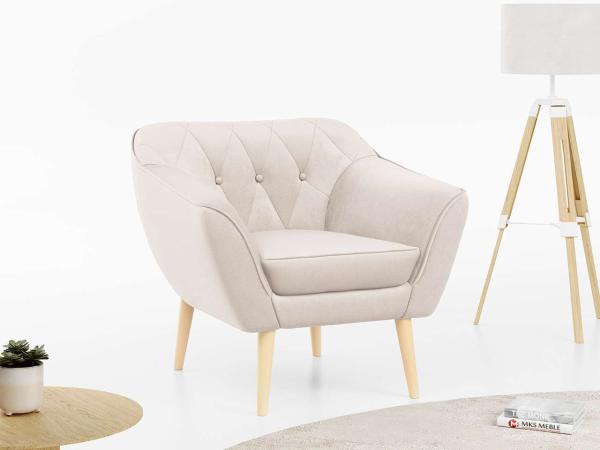 Sofa, Skandinavischer Stil, Holzbeine - PIRS - 1 Sitzer - Beige - Velours