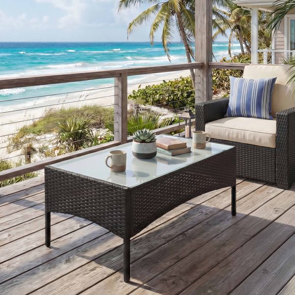 Poly-Rattan Gartentisch Halden, Beistelltisch Tisch mit Glasplatte ~ anthrazit
