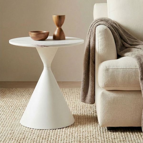 IDIMEX Couchtisch ISOMA, runder Beistelltisch Ø50cm Holzoptik & Metallgestell modern Weiß