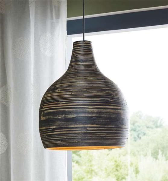Pendelleuchte "Black" aus Bambus, schwarz, Hängelampe, Pendellampe, Deckenlampe für Wohnzimmer, Küche, Esstisch