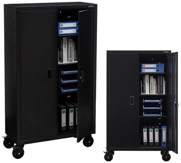 Arebos Aktenschrank Büroschrank Materialschrank Stahlschrank Rollen 140x90x40 cm (Stück, schwarz)