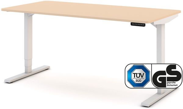 ASSMANN Elektrisch höhenverstellbarer Schreibtisch Y-Line Curved 120x80cm Kiesel Signalweiß Metall Holz