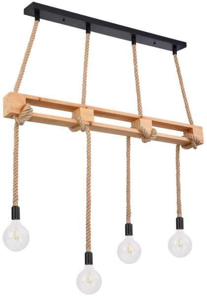 Hängeleuchte, Balken natur, Hanfseil, L 120 cm, ULLEU