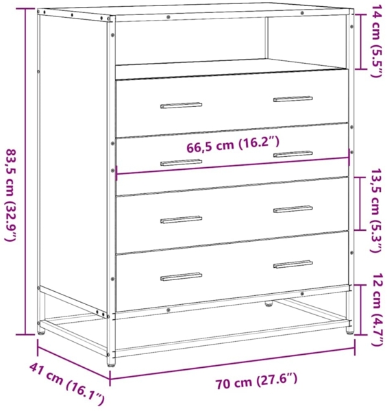 vidaXL Schubladenschrank Räuchereiche 70x41x83,5 cm Holzwerkstoff 849091 Bild 9