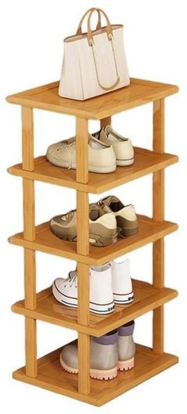 Vertikales Schuhregal mit 5 Ebenen, schmales Schuhregal aus Holz,Holzfarbe,23 x 25 x 77 cm