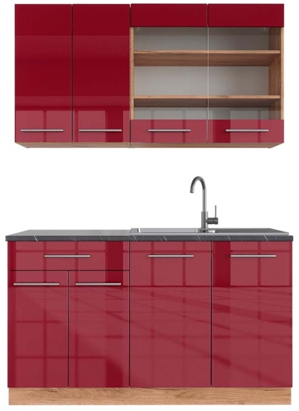 Singleküche Fame-Line Bordeaux Hochglanz/Goldkraft Eiche 140 cm , AP Anthrazit Vicco