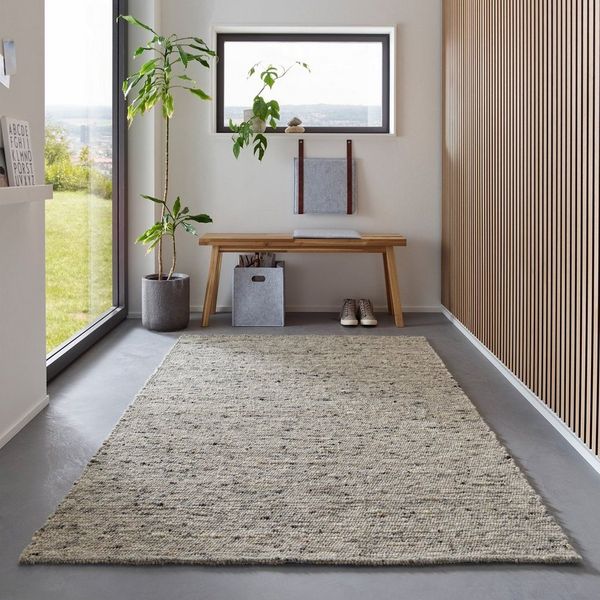 TaCa Home Wollteppich Gewalkter Handweb Woll-Teppich, rechteckig, Höhe: 13 mm, Grau Meliert - 70 x 130 cm