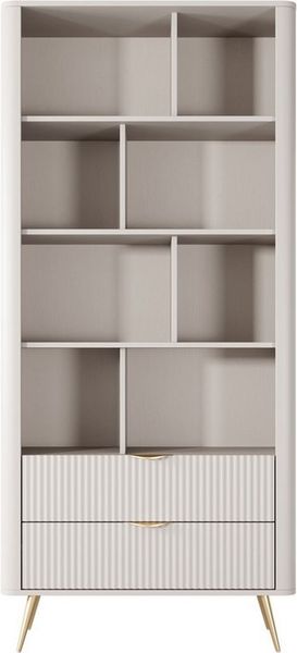 MOEBLO Bücherregal Pholx A, Griffe und Beine aus Metall, geriffelte-Fronten, Bücherregal Bücherregal für das Büro Bücherregal für Dokumente Wohnbereich Wohnzimmer