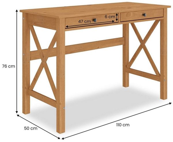 IDIMEX Schreibtisch ADRIAN, Bürotisch mit 2 Schubladen aus Massivholz, Computertisch Landhaus Bild 3