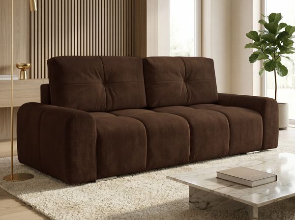 Schlafsofa Fluffy mit Schlaffunktion und Bettkasten - Bonellfederkern, Chenille-Bezug, große Liegefläche 195x145 cm, modernes Polstersofa & Bettsofa, weich & voluminös Sofa (Braun (Vibe 26))