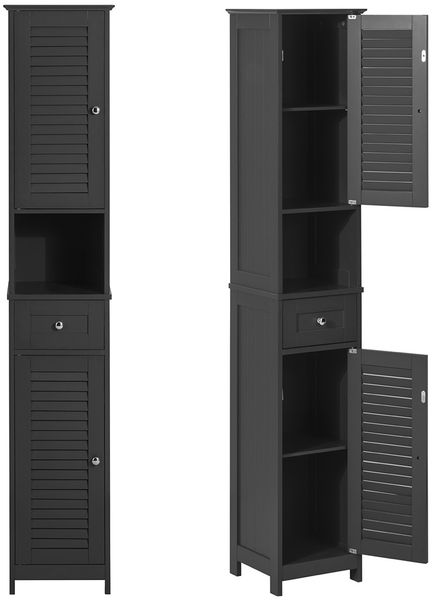 SoBuy FRG236-DG Badezimmer-Hochschrank, MDF, Lackiert, Dunkelgrau, 32 x 170 x 29 cm