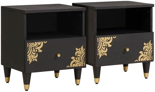 vidaXL Nachttisch 2 pcs Schwarz 40 x 33 x 46 cm Massivholz Mango 4018815
