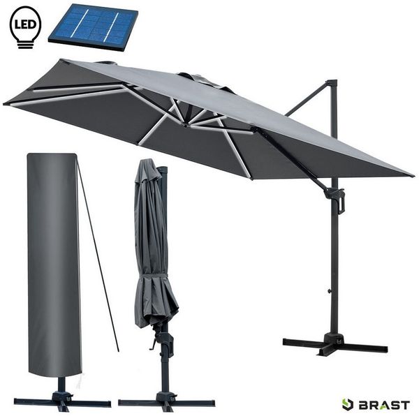 BRAST Sonnenschirm Ampelschirm Alu, UV-Schutz 50+, wetterfest rostfrei 360°, LxB: 300x300 cm, inkl. Schützhülle
