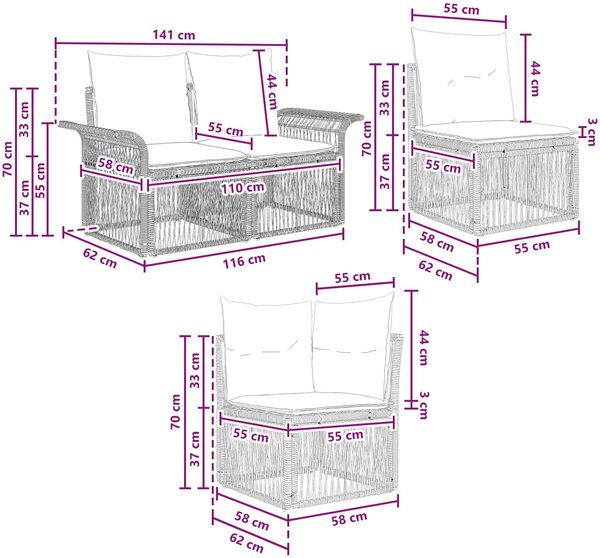 vidaXL Gartensofa-set 11 pcs Beige Poly-Rattan 3434883 Bild 7
