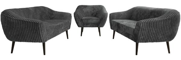 Wohnzimmerset, Möbelset PIRS 3-3-1, Armlehnen, Wellenfederung, schwarze Füße, Dreisitzer Sofas mit Sessel, Polstermöbel Set - Grau Cord Bild 7