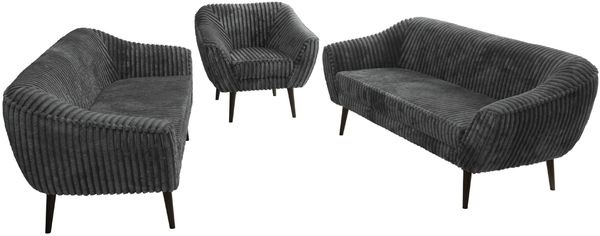 Wohnzimmerset, Möbelset PIRS 3-3-1, Armlehnen, Wellenfederung, schwarze Füße, Dreisitzer Sofas mit Sessel, Polstermöbel Set - Grau Cord Bild 8