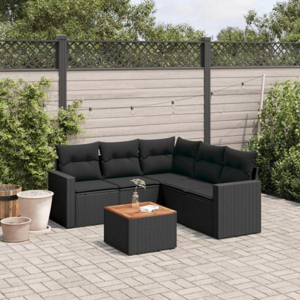 vidaXL 6-tlg. Garten-Sofagarnitur mit Kissen Schwarz Poly Rattan 3256447