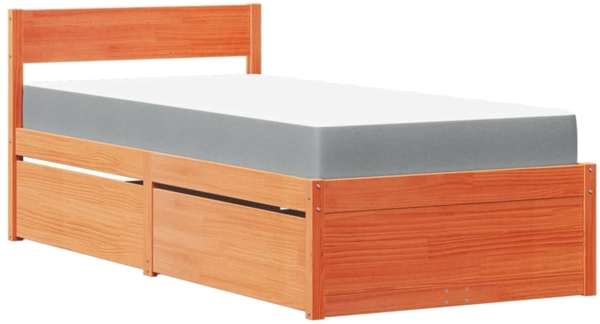 vidaXL Bett mit Schubladen und Matratze Wachsbraun 90x200 Massivholz 3281909