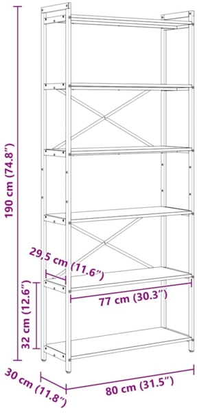 vidaXL Bücherregal Schwarz Eichen-Optik 80 x 30 x 188 cm Holzwerkstoff 868407 Bild 10