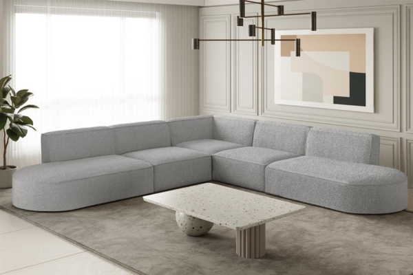 Ecksofa Designersofa PALMA in Stoff Ascot Toffee Seite Universal