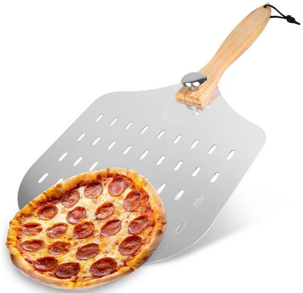 BlingBin Pizzaschieber Leichte Perforierte Pizzaschaufel Mit Holzgriff, Edelstahl Pizzaheber, Geeignet Für Zuhause Restaurants Und Pizzerien, Leicht Zu Reinigen