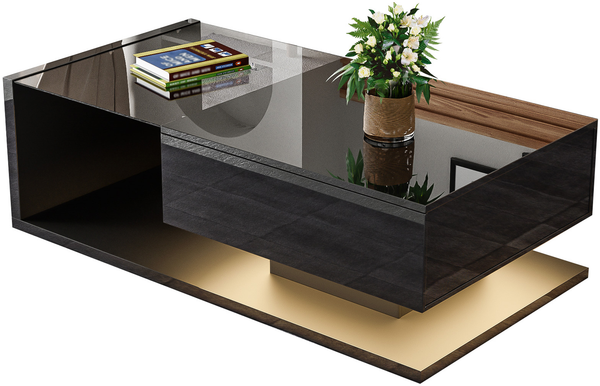 Couchtisch, Hochglanzschwarz. Beistelltische, Couchtische mit Glas und LED-Effekt