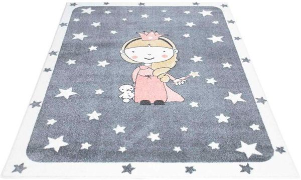 Carpet City Kinderteppich ANIME893, rechteckig, Höhe: 11 mm, Kinderzimmer Teppich Modern mit Mond, Blumen, Wolken, Creme, Multi